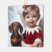 Ornement En Céramique Baby Christmas Elf and Dachshund Card (Gauche)