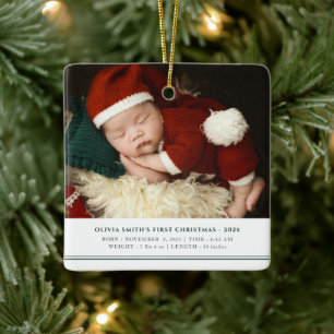 Ornement En Céramique Baby First Christmas Birth Stats Faire-part