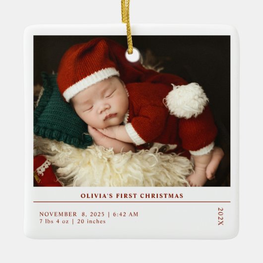 Ornement En Céramique Baby First Christmas Birth Stats Faire-part (Devant)