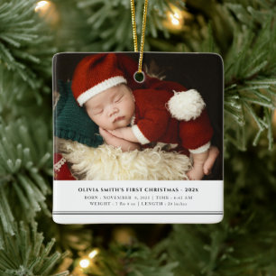 Ornement En Céramique Baby First Christmas Birth Stats Faire-part