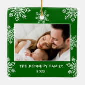 Ornement En Céramique Baby First Christmas Snowflakes 2 Photo Green (Dos)