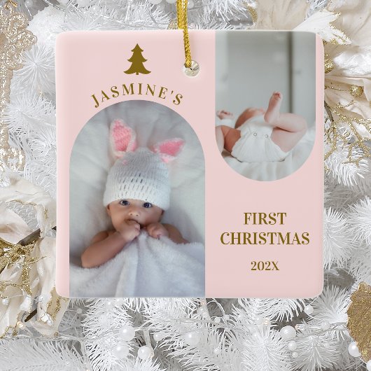 Ornement En Céramique Baby Girl First Christmas Arch Photo Blush Rose