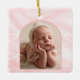 Ornement En Céramique Baby Girl First Christmas Blush Pink Photo & Text