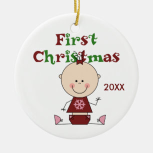 Ornement En Céramique Baby Girl First Christmas Date Ornament
