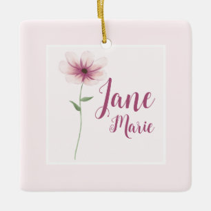 Ornement En Céramique Baby Girl Name Blush Pink Aquarelle Floral