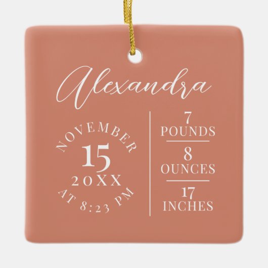 Ornement En Céramique  Baby Name & Birth Stats Photo Pink Keepsake (Devant)