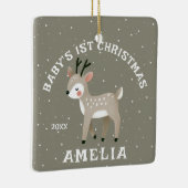 Ornement En Céramique Baby’s 1st Christmas Reindeer Keepsake Photo (Droite)