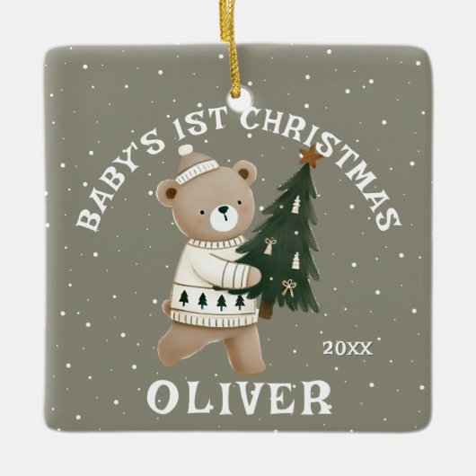 Ornement En Céramique Baby’s 1st Christmas Tree Bear Keepsake Photo (Devant)