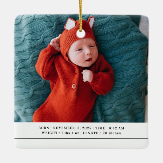 Ornement En Céramique Babys First Christmas Birth Stats Announcement (Dos)