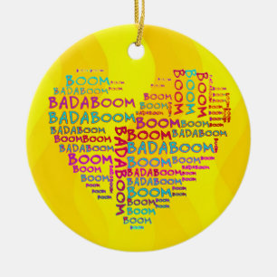 Ornement En Céramique Badaboom du coeur ondes jaunes