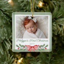 Baies rouges aquarelle Arc bébé premier Noël
