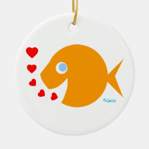 Ornement En Céramique Baisers de poisson rouge de bande dessinée et