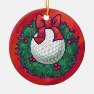 Ornement En Céramique Ball de golf Fer de Noël en rouge