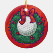 Ornement En Céramique Ball de golf Fer de Noël en rouge (Dos)