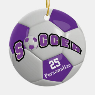 Ornement En Céramique Balle de soccer violette   Personnaliser