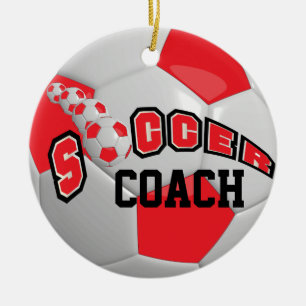 Ornement En Céramique Ballon de foot  Rouge  Texte DO-IT-YOURSELF