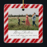 Ornement En Céramique Bande de canne Joyeux Noël<br><div class="desc">Bande de canne à bonbons Joyeux design de Noël avec 3 photos</div>