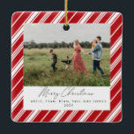 Ornement En Céramique Bande de canne Joyeux Noël<br><div class="desc">Bande de canne à bonbons Joyeux design de Noël avec 3 photos</div>