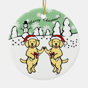 Ornement En Céramique Bande dessinée jaune de Labradors de Noël