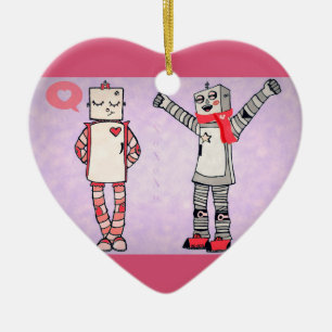 Ornement En Céramique Bande dessinée Vintage Saint Valentin Robots