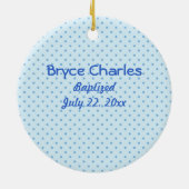 Ornement En Céramique Baptême bébé Noé's sur mesure, Bleu Garçon (Dos)