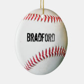 Ornement En Céramique Baseball blanc avec nom ou texte personnalisé (Droite)