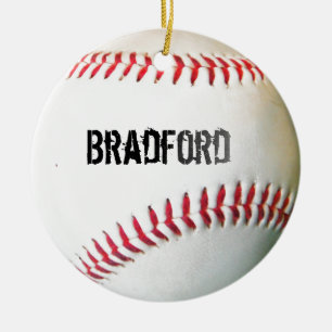 Ornement En Céramique Baseball blanc avec nom ou texte personnalisé