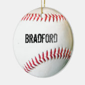 Ornement En Céramique Baseball blanc avec nom ou texte personnalisé (Gauche)