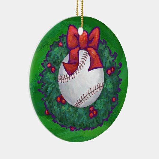 Ornement En Céramique Baseball dans la couronne de Noël (Droite)