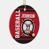 Ornement En Céramique Baseball noir et rouge foncé | Nom et numéro do-it (Droite)