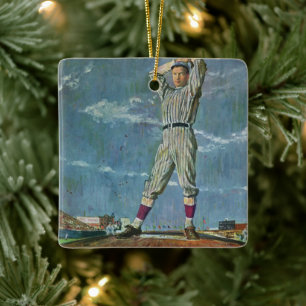 Ornement En Céramique Baseball sportif vintage, lanceur dans un match de