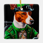 Ornement En Céramique Basenji Chien conduisant vélo St. Patrick's Day (Devant)