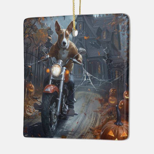Ornement En Céramique Basenji équitation moto Halloween effrayant (Gauche)