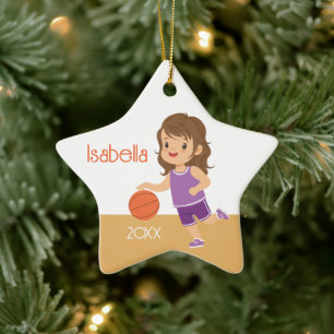 Ornement En Céramique Basket-ball de fille Brunette simple face