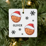 Ornement En Céramique Basket Ball Santa Hat Snowflon Nom<br><div class="desc">Basket Ball Santa Hat Flocon de neige Nom de l'ornement en céramique. Basket-ball amusant avec un chapeau de Père Noël rouge et des flocons de neige. Cet ornement sportif de Noël personnalisé est parfait pour les enfants et les adolescents. Ajoutez votre nom ou effacez-le.</div>