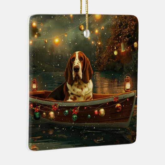 Ornement En Céramique Basset Hound Noël Festive Voyage (Droite)