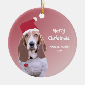 Ornement En Céramique Basset Hound Père Noël a personnalisé Noël