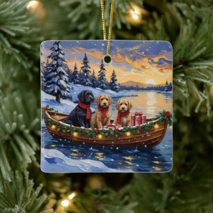 Ornement En Céramique Bateau de Noël Bernedoodle pour les Fêtes