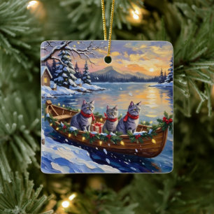 Ornement En Céramique Bateau de Noël de chat bleu oriental Fêtes