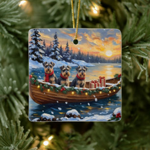 Ornement En Céramique Bateau de Noël de Schnauzer pour les Fêtes