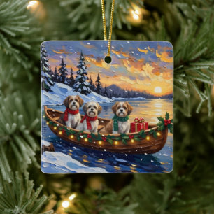 Ornement En Céramique Bateau de Noël Malti Tzu pour les Fêtes