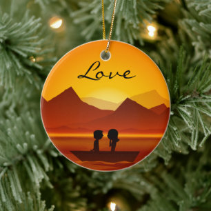 Ornement En Céramique Bateau personnalisé Couple Mountain LOVE Ornament