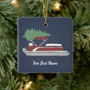 Ornement En Céramique Bateau ponton avec sapin de Noël en haut des fêt
