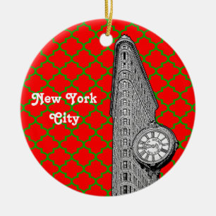 Ornement En Céramique Bâtiment Flatiron de NYC Rouge Vert Quatrefeuille