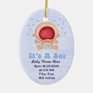 Ornement En Céramique Bawling Baby - garçon Faire-part Keepsaké