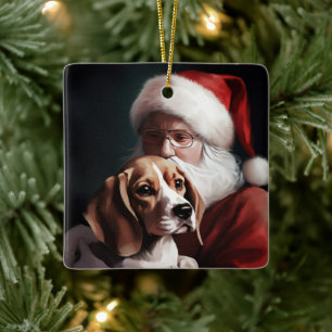 Ornement En Céramique Beagle avec le Père Noël Festif Noël