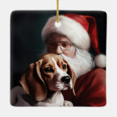 Ornement En Céramique Beagle avec le Père Noël Festif Noël (Dos)