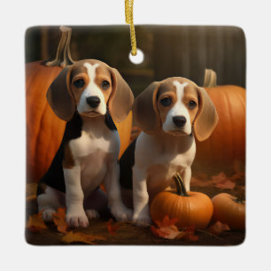 Ornement En Céramique Beagle Puppy Automne Citrouille de plaisir