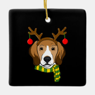 Ornement En Céramique Beagle Xmas Reindeer Horns Amoureux des chiens No