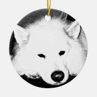 Ornement En Céramique Beau chien velu de blanc de Samoyed